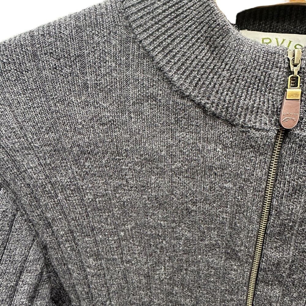 Orvis 100% Wool 1/4 Zip Gray Sweater Mens XL Suede‎ Elbow Patches Long Sleeve
